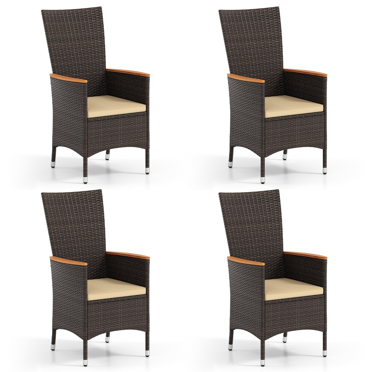 Set of 4 Mix Brown Rattan Chair with Beige Cushion Metal Frame Outdoor
